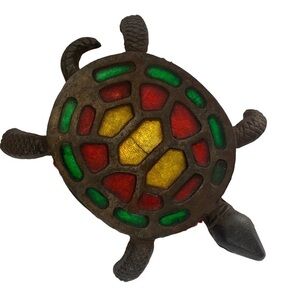 Antique Turtle Trivet Stained Glass Look Vintage Metal
